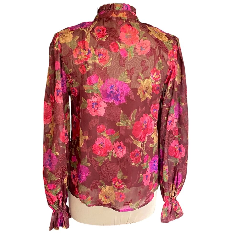 Flying Tomato Burgundy Floral Sheer Blouse with Cami SMALL‎ Victorian Romantic - Picture 5 of 12